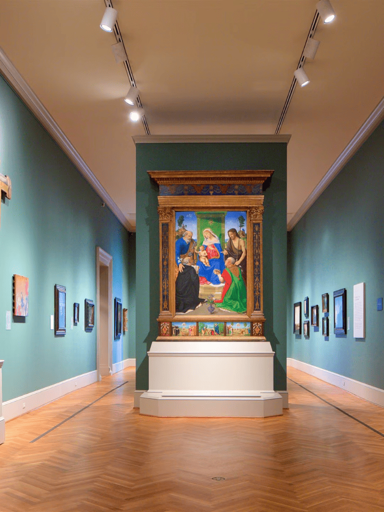 Vibrant religious artwork displayed in an art gallery, highlighting historical paintings and museum exhibitions.