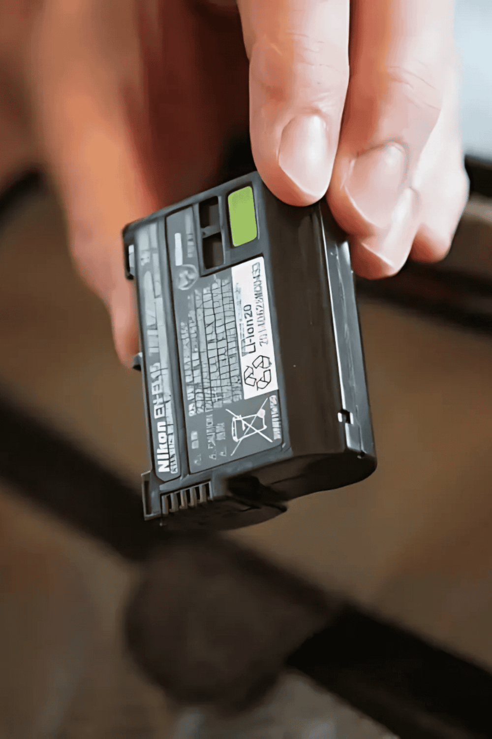 Battery for camera or electronic device, close-up.