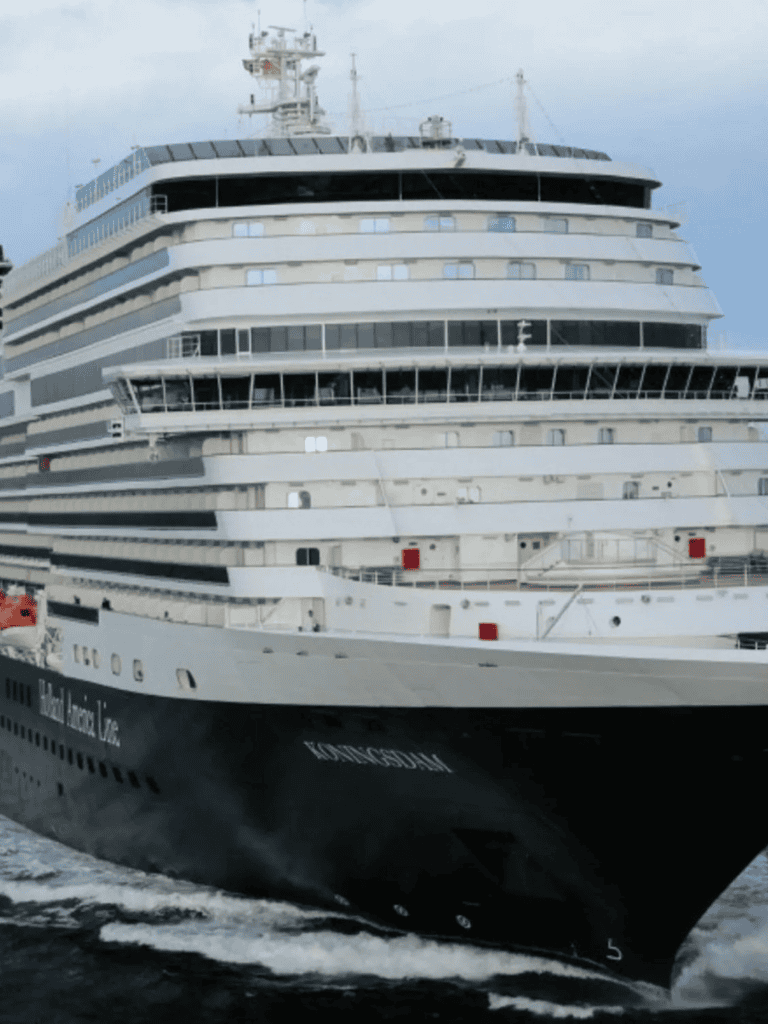 Luxury cruise ship sailing on open water, modern cruise vacation, ocean travel, luxury liner, maritime journey.