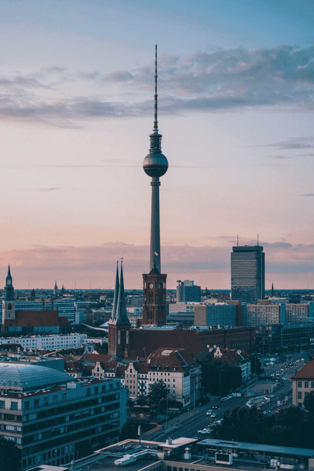 Berlin TV Tower skyline at sunset, Germany, famous for travel and guided tours.