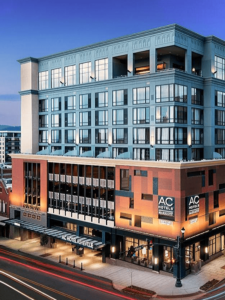Modern AC Hotel Asheville with stylish architecture and downtown city views.