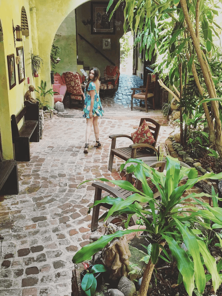 Vibrant tropical interior with lush greenery and cozy seating at QuestForDirections.