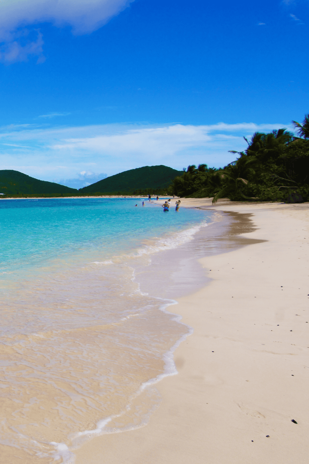 Pristine beachfront with turquoise waters and lush greenery, perfect for tropical vacations and coastal adventures.