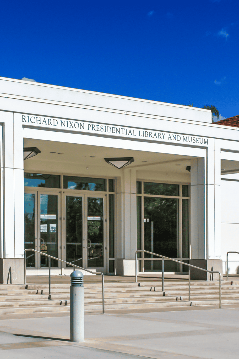 Modern Richard Nixon Presidential Library entrance for history and museum tours.