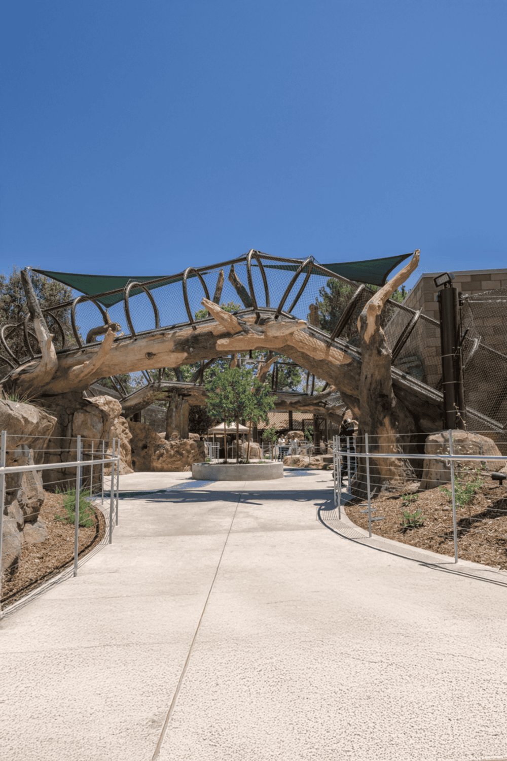 Wooden and metal bridge with nature and outdoor environment, eco-friendly architecture.