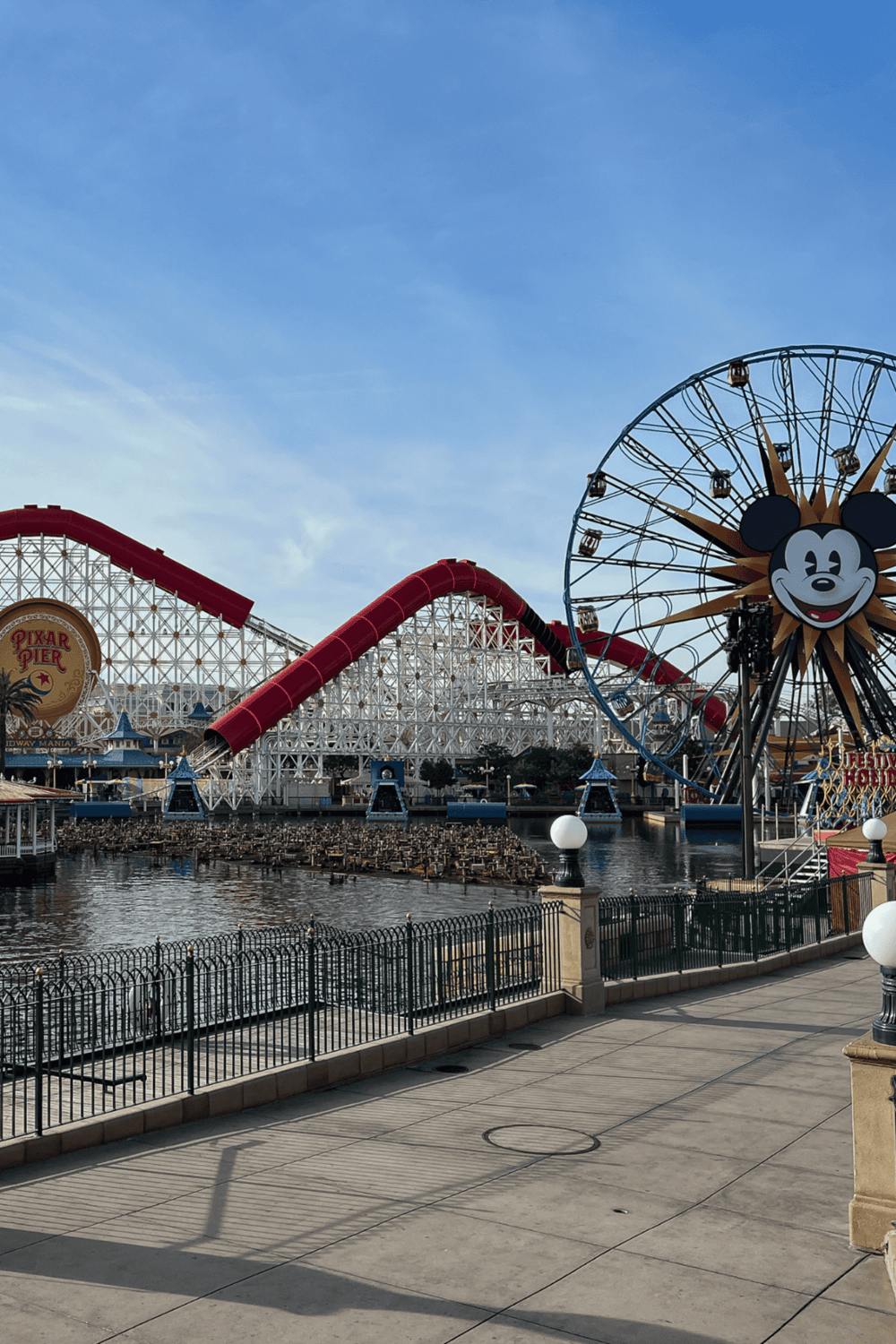 Bright Disney California Adventure Park with Mickey Mouse Ferris Wheel.
