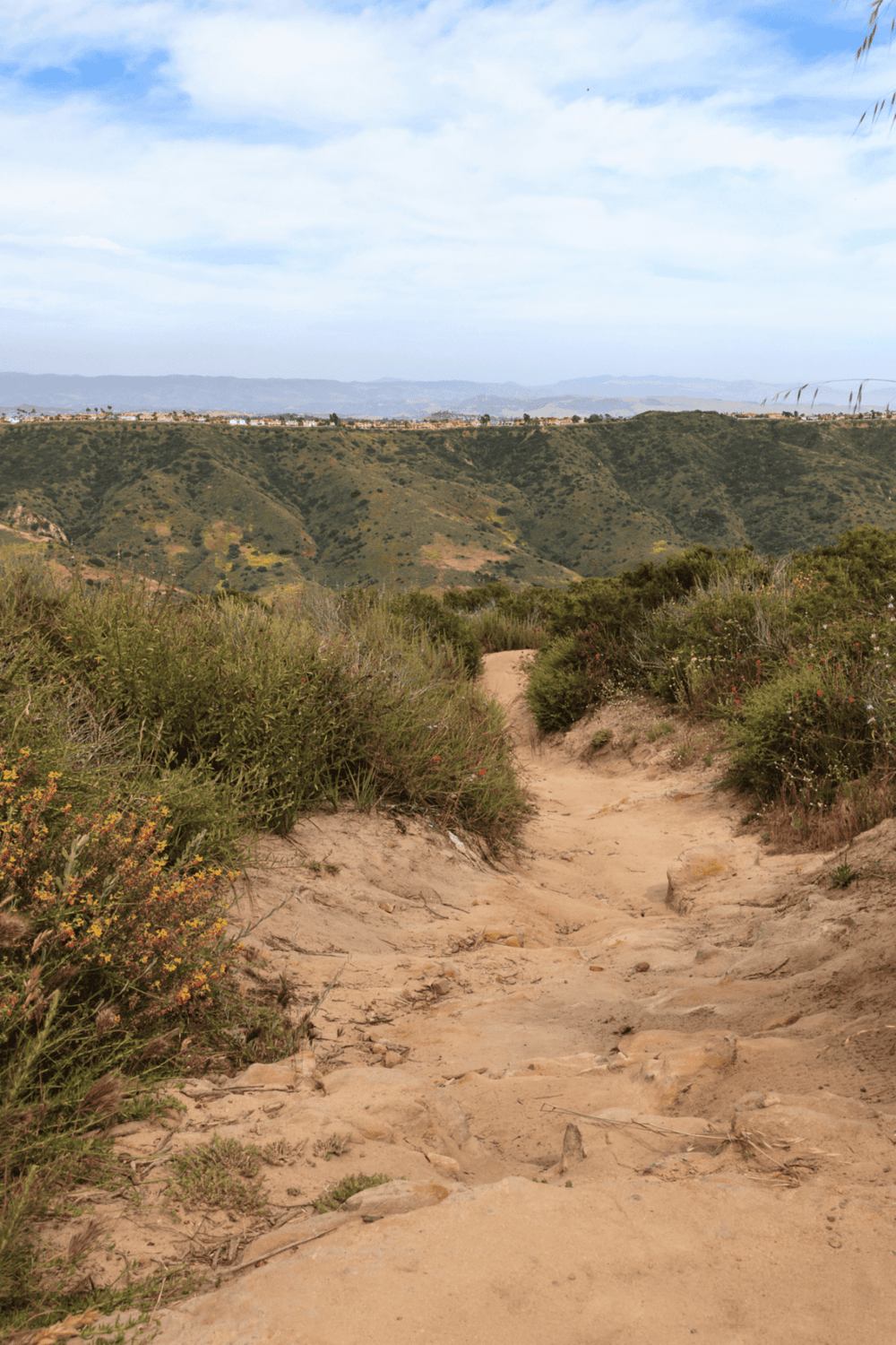 Winding dirt trail through lush green hills, scenic landscape, outdoor adventure, nature walk, QuestForDirections.