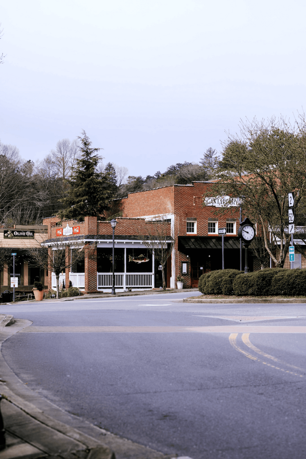 Charming local shopping district with restaurants and shops, perfect for navigation and directions.