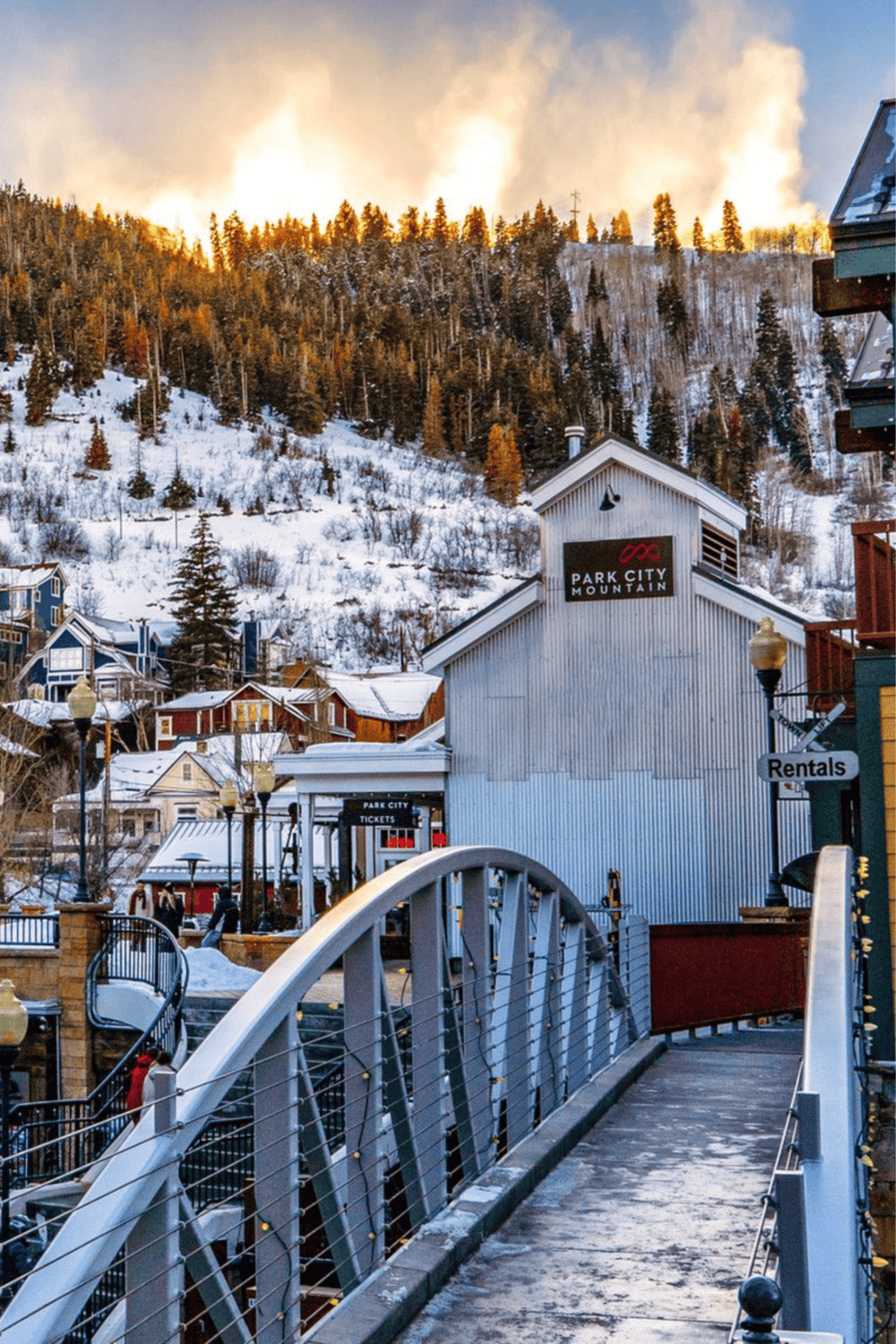Snowy mountain village at Park City Mountain Resort, Utah.