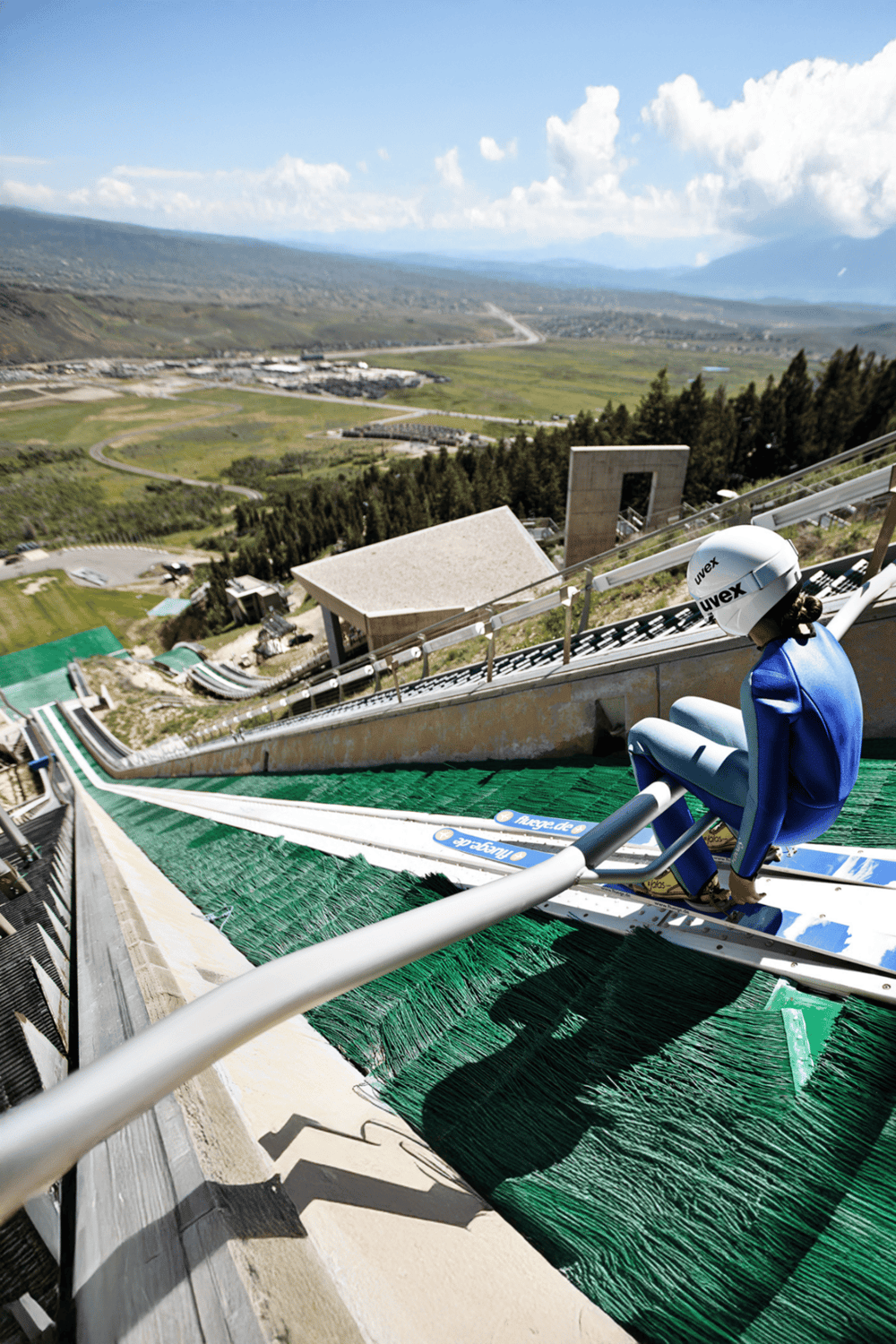 Thrilling ski jump with panoramic mountain views at QuestForDirections ski resort.
