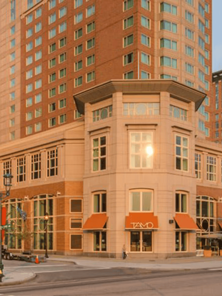 Modern high-rise building for urban living and dining options Downtown Seattle.