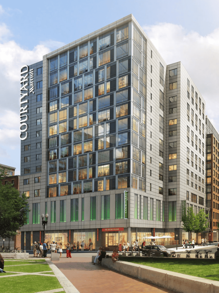 Modern hotel building with glass facade at Judiciary Square, Washington, D.C.