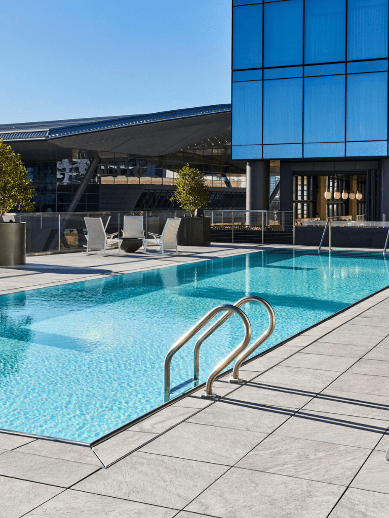 Modern rooftop swimming pool at QuestForDirections building.