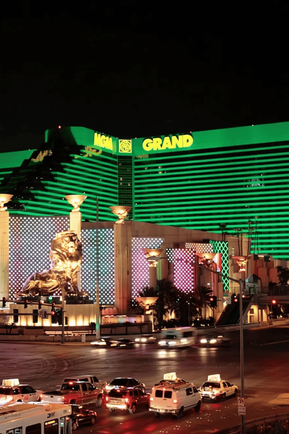 Luxury casino hotel at night, illuminated LED signs, vibrant lights, bustling nightlife, Nevada, Las Vegas.