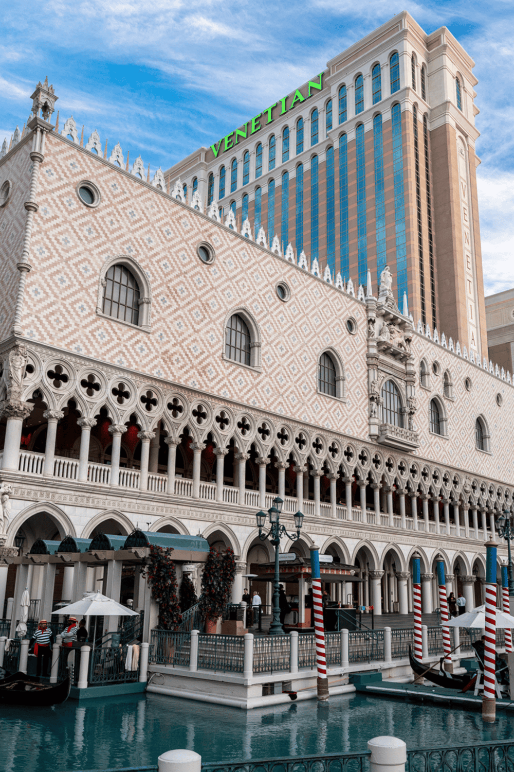 Luxurious Venetian-style hotel in Las Vegas with iconic architecture and waterfront gondola rides.