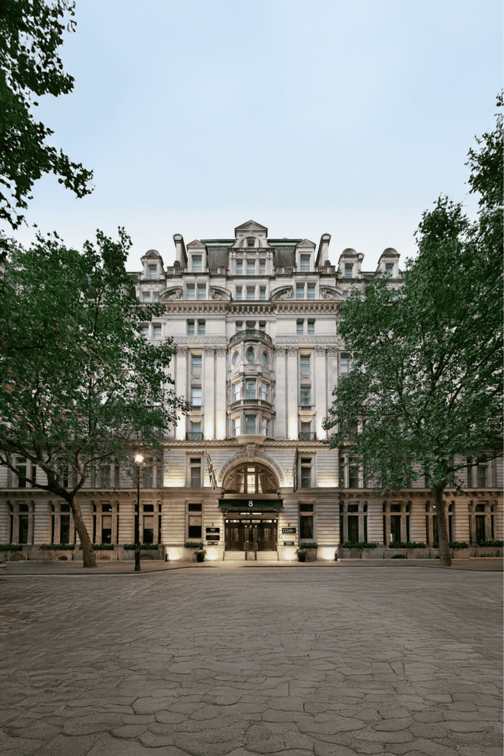 Elegant historic hotel building with classic architecture in downtown city.