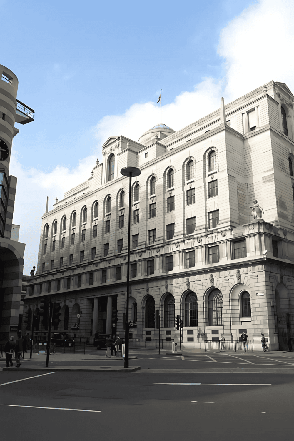 Historic city building in downtown with architectural details and surrounding street scene.