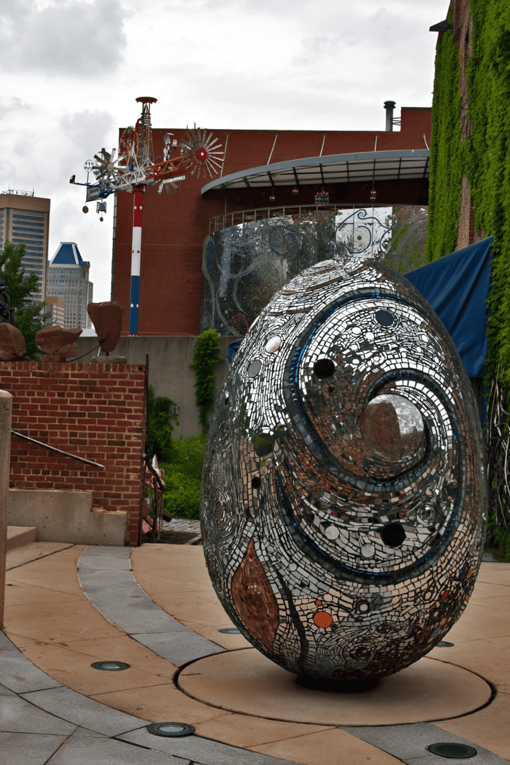 Colorful mosaic art sculpture in downtown Denver, near Quest for Directions graphic design studio.