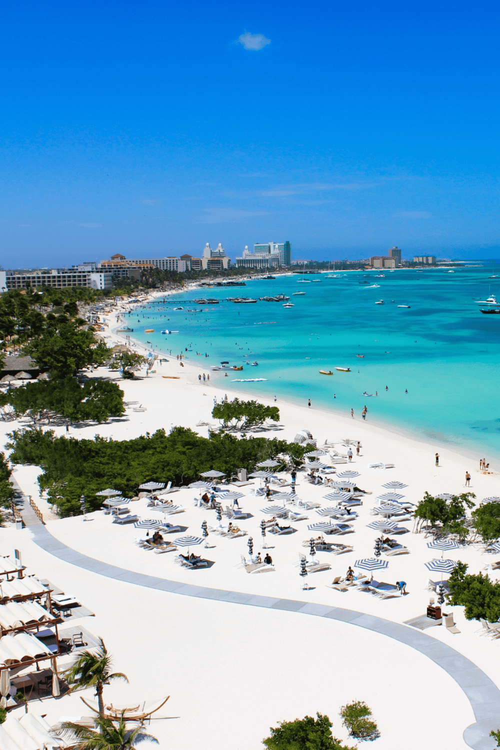 Bright Caribbean beach with turquoise waters and white sandy shores, perfect for vacation and relaxation.