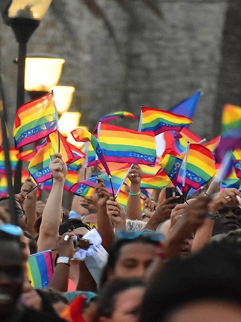Rainbow pride flags at a LGBTQ+ event celebrating diversity and inclusion.