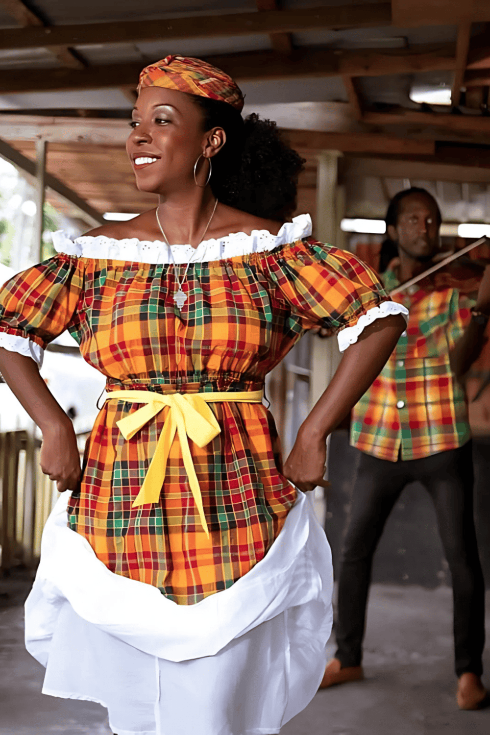 Vibrant Jamaican cultural dance featuring traditional colorful attire and lively performance.