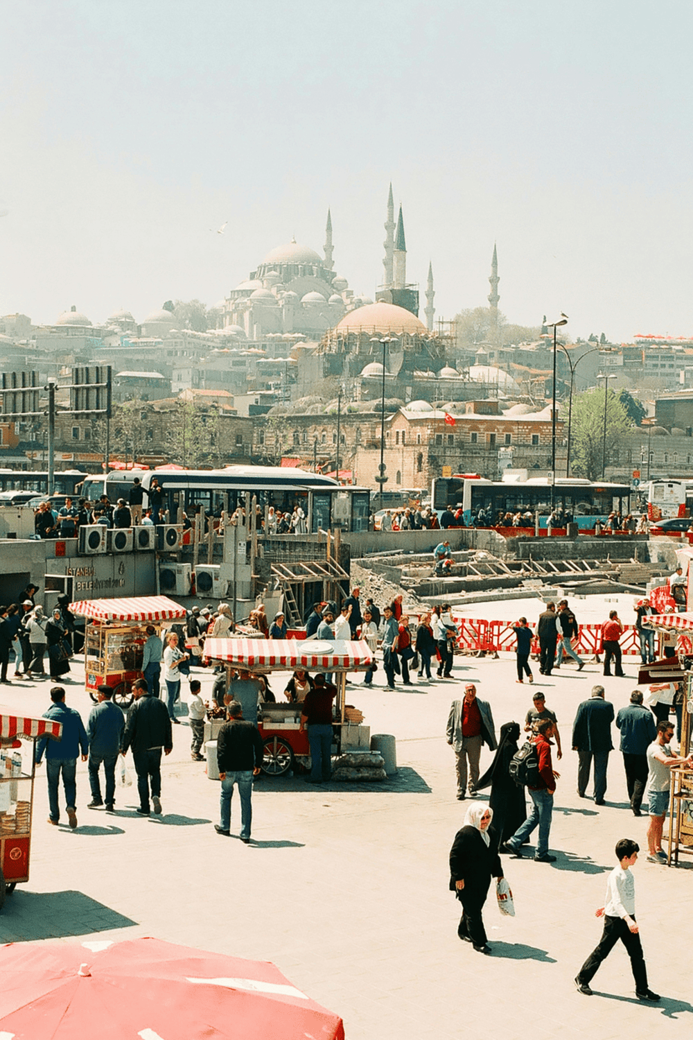 Bustling city square with historic architecture, captured in Istanbul, Turkey.
