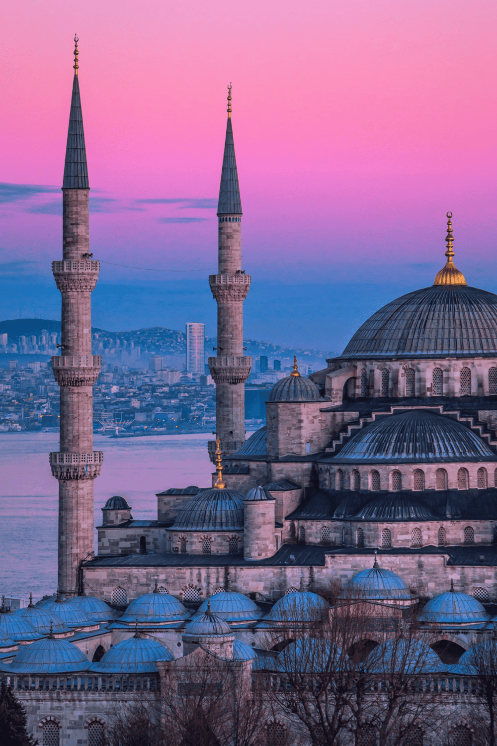 1. Beautiful mosque with minarets at sunset in Istanbul, Turkey.