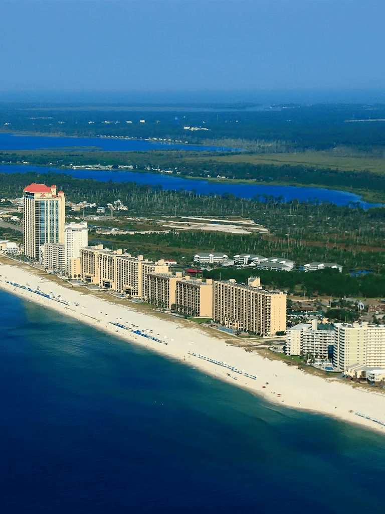 Oceanfront hotel in Florida with sandy beach and scenic coastline.
