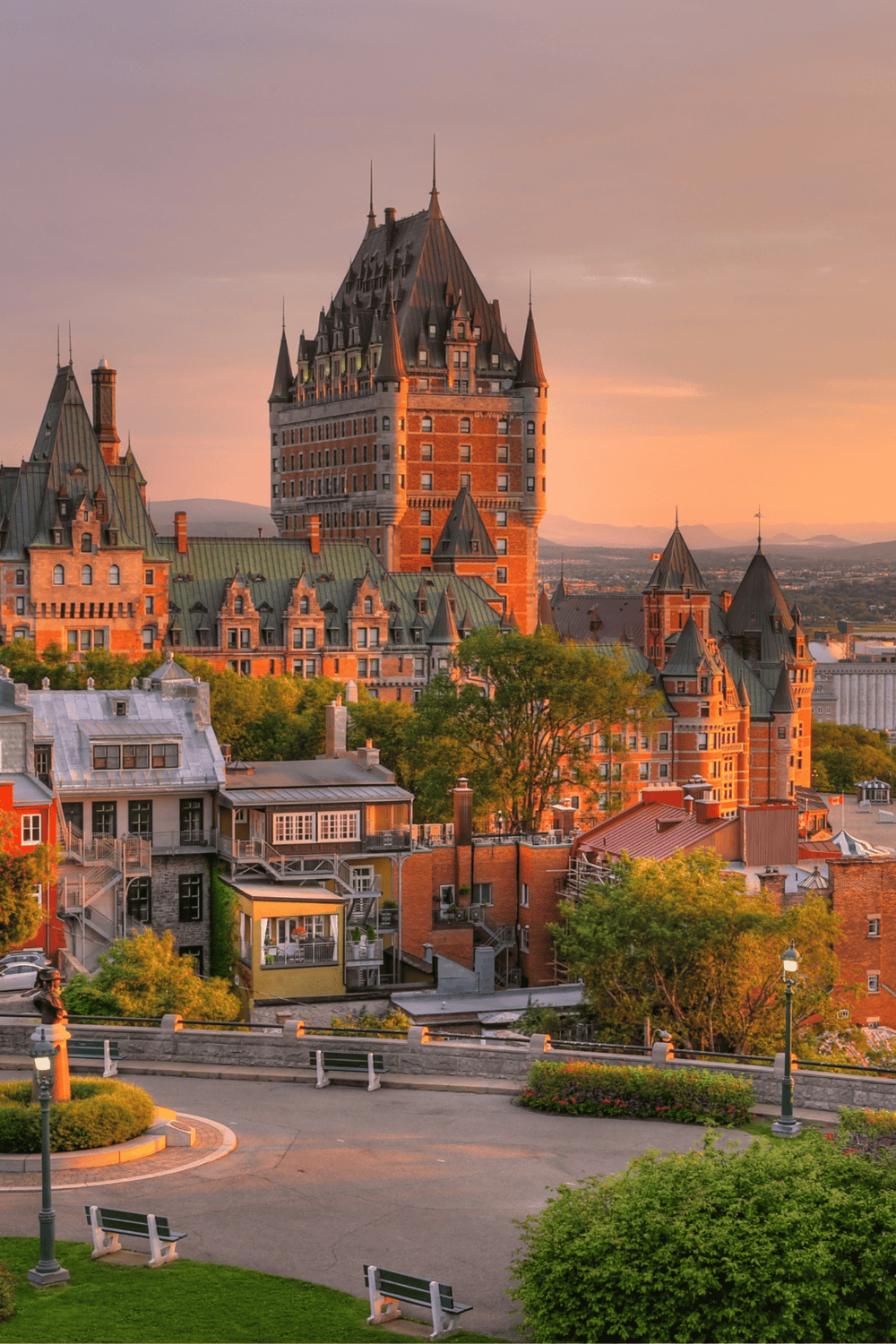 Fairy-tale castle in Quebec City, travel destination, historic architecture, scenic view, Quebec tourism, adventure.