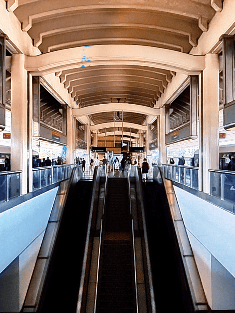 Escalator at Quest For Directions airport terminal in California.