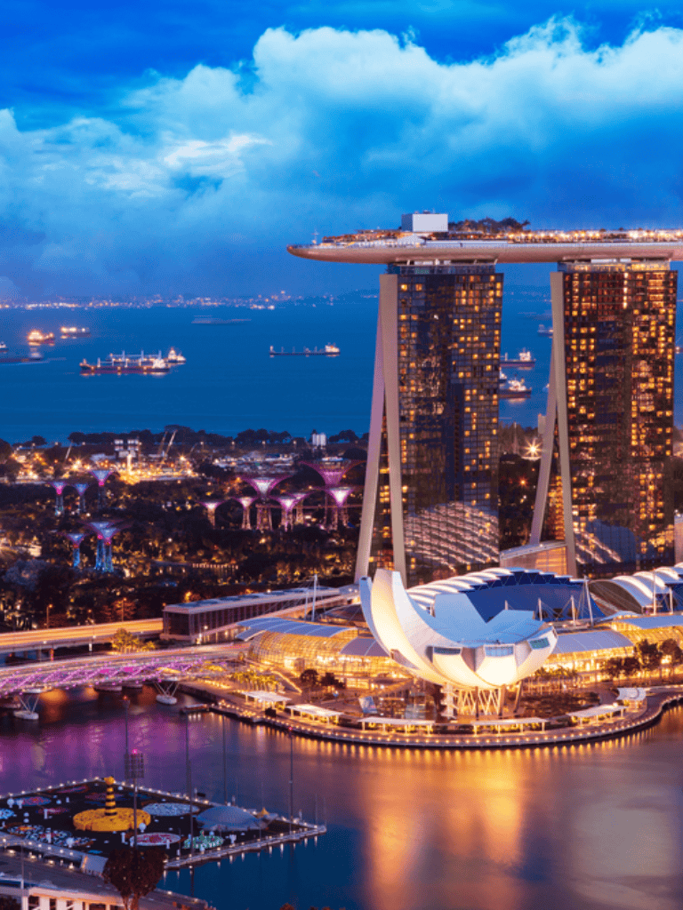 Stunning night view of Marina Bay Sands and city skyline in Singapore.