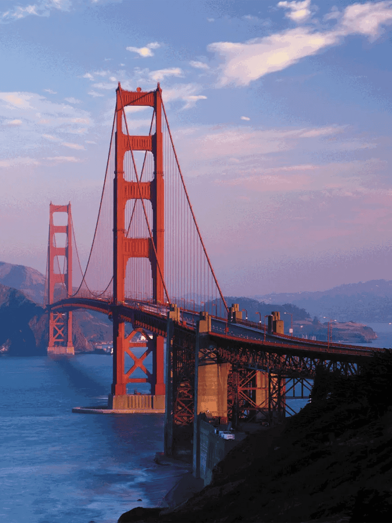 Golden Gate Bridge at sunset, San Francisco, California.