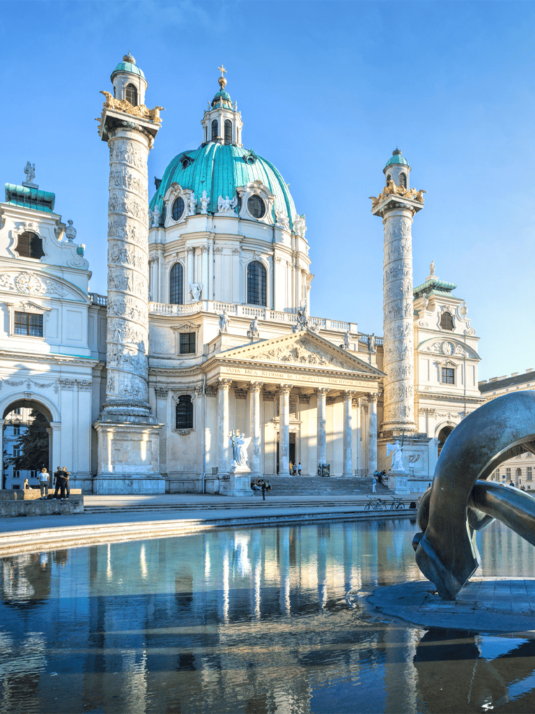 Intricate Baroque architecture of the St. Charles's Church, Vienna, Austria.