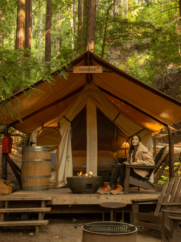 Secluded forest camping tent at Tanoak for outdoor adventure and relaxation.