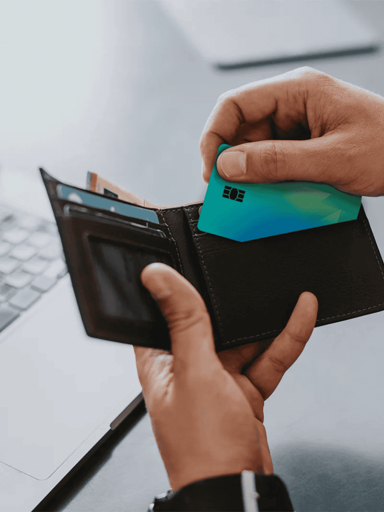 Secure digital wallet with credit card for online payments and financial management.