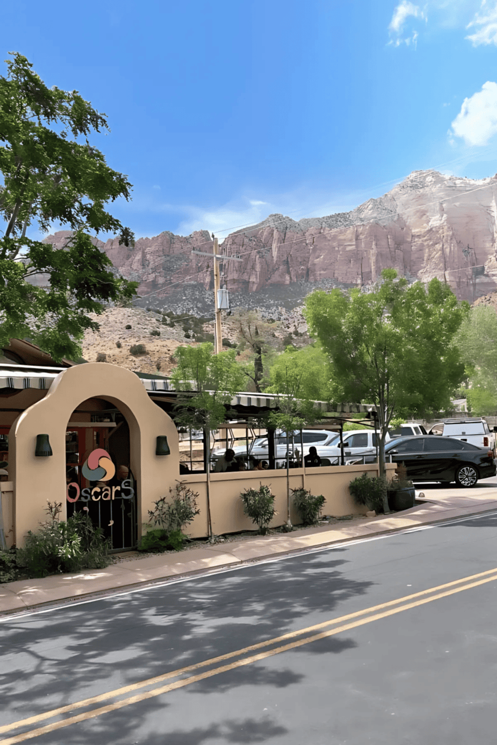 Colorful Mexican restaurant with mountain views, trees, and parking near Quest for Directions.