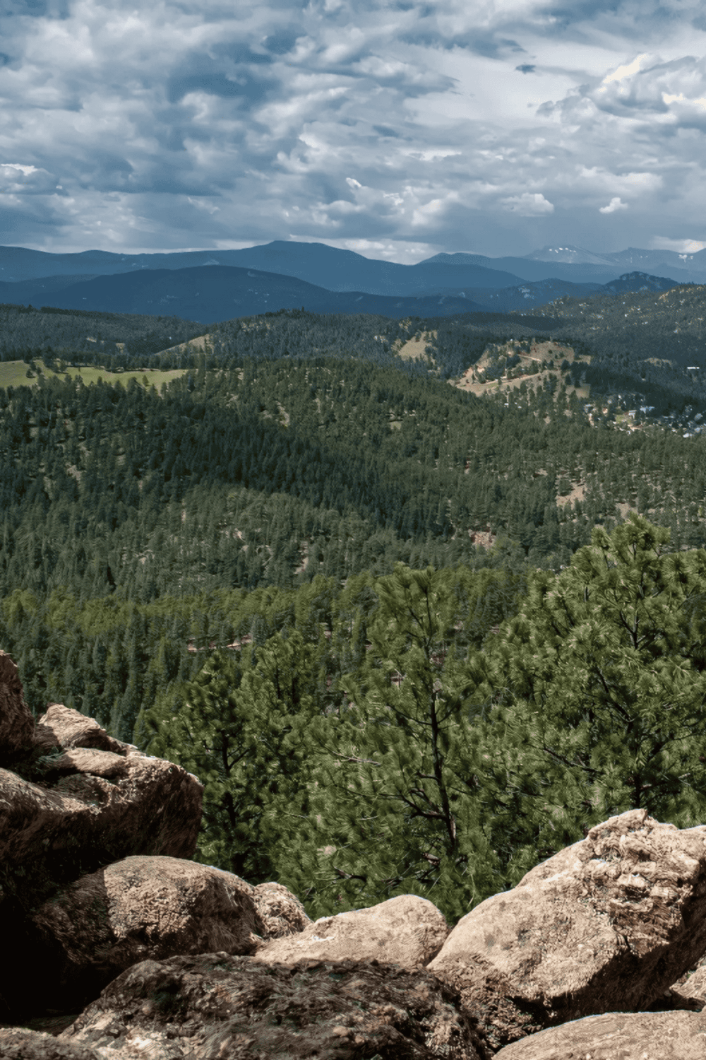 Aerial view of lush green mountains and forests, perfect for outdoor adventure and exploration.