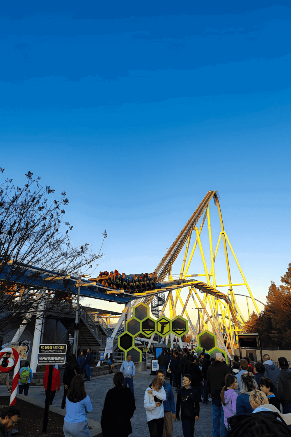 Thrilling roller coaster ride at Quest for Directions amusement park, capturing fun and excitement.