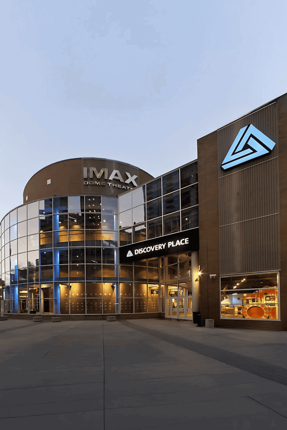 Modern retail and entertainment complex with IMAX theater and Discovery Place attractions.