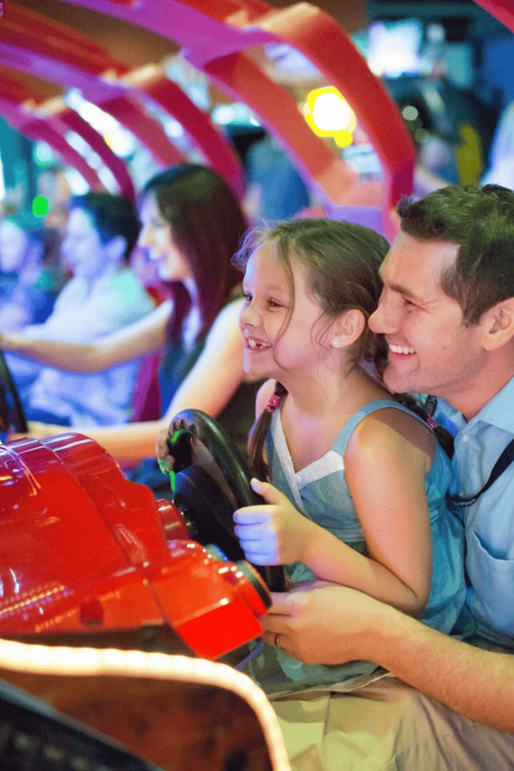 Exciting arcade racing game at Quest for Directions amusement center.