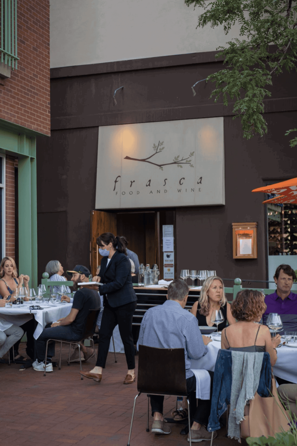 Elegant outdoor dining at Frasca Food and Wine in downtown Burlington.