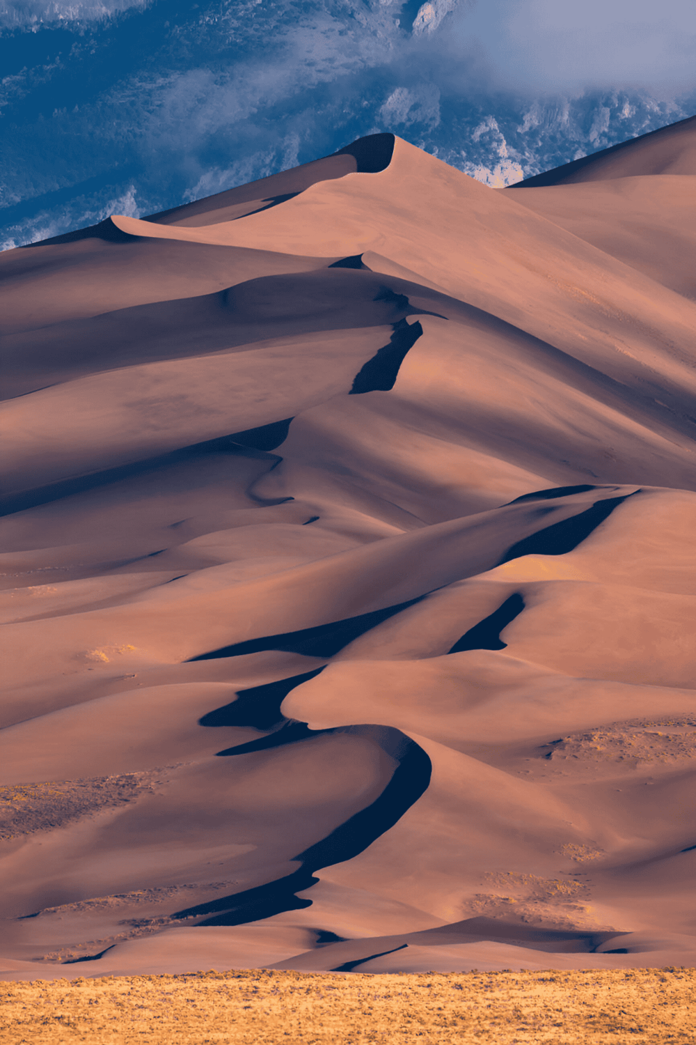 Wind-swept sand dunes in a desert landscape, showcasing natural beauty and exploration.
