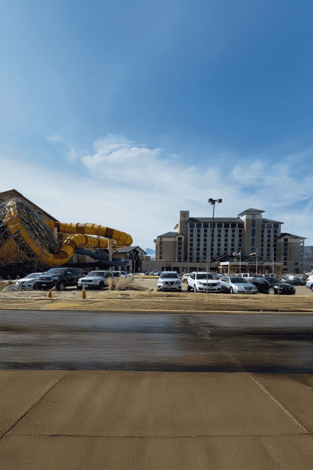 Colorful indoor water slide at Quest for Directions hotel in Eugene, Oregon.