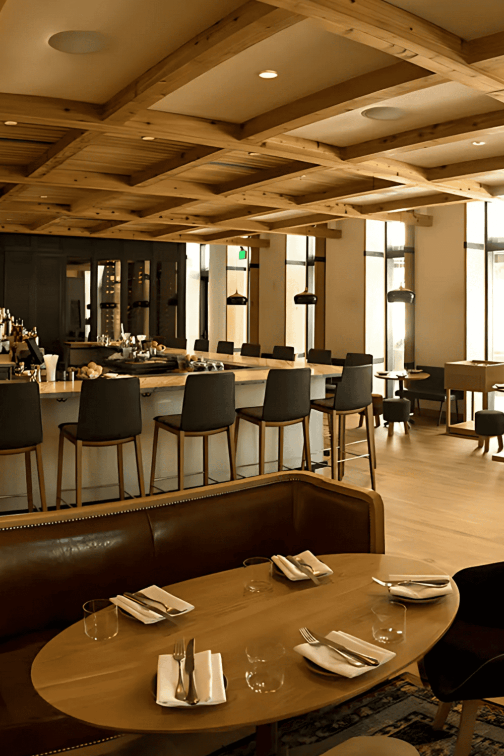 Modern restaurant interior with wooden accents and cozy dining area at QuestForDirections.