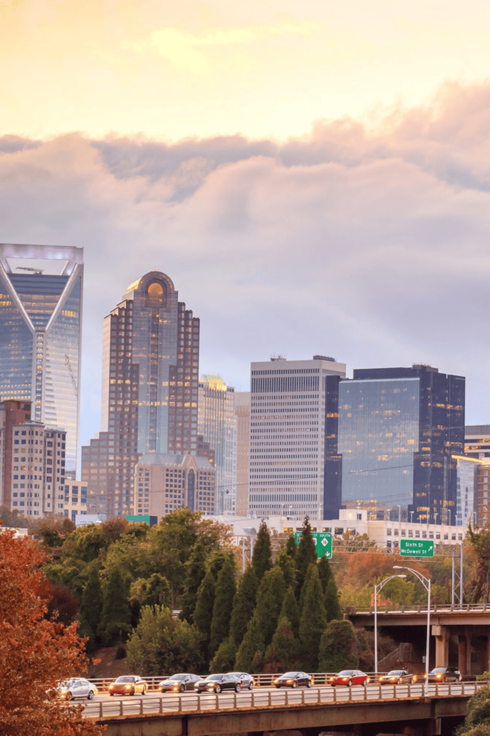 Bright Austin skyline with modern skyscrapers and lush greenery, showcasing downtown Texas cityscape.