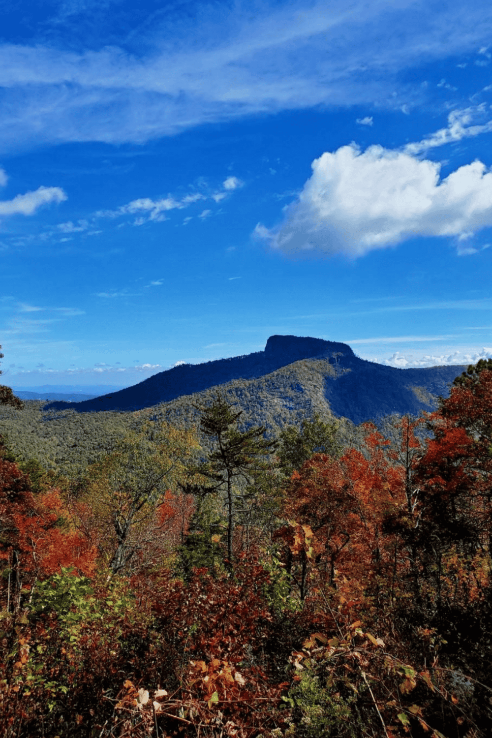 Vibrant autumn landscape with mountain and colorful fall foliage, scenic outdoor adventure destination.
