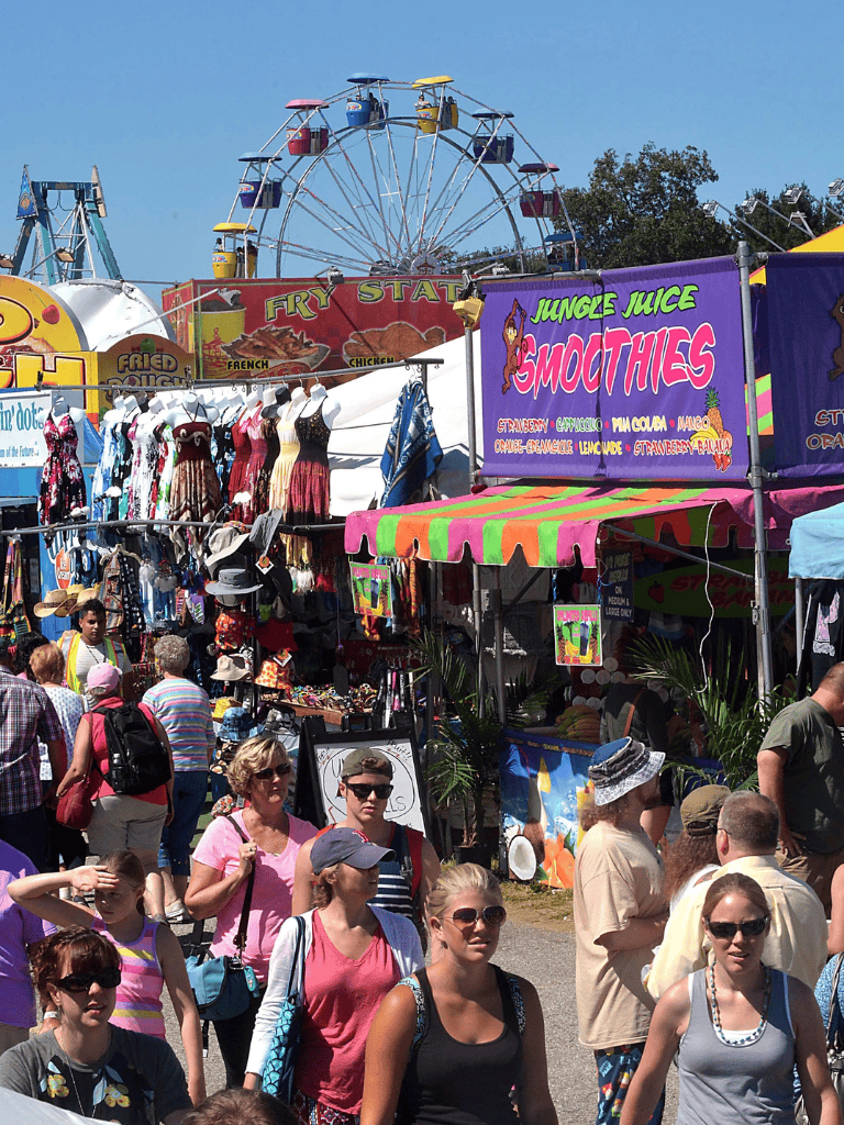 Vibrant outdoor fair with booths, rides, and families enjoying summer activities at QuestForDirections.