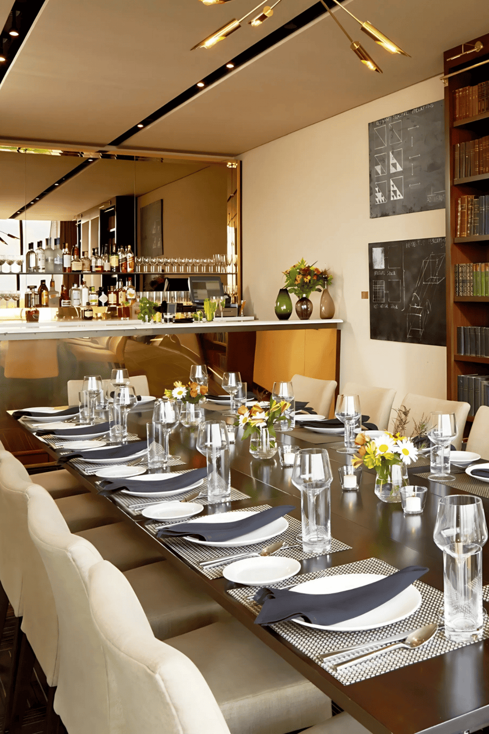 Elegant restaurant dining setup with sophisticated table settings and stylish decor.