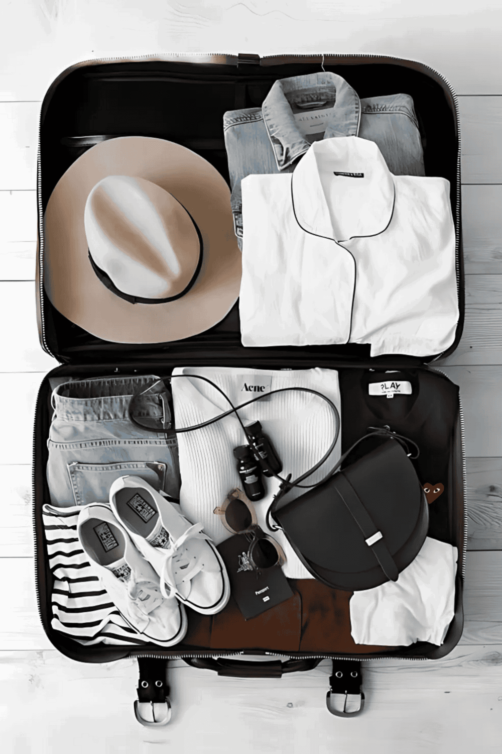 Hat and clothing travel packing essentials for a seamless trip.