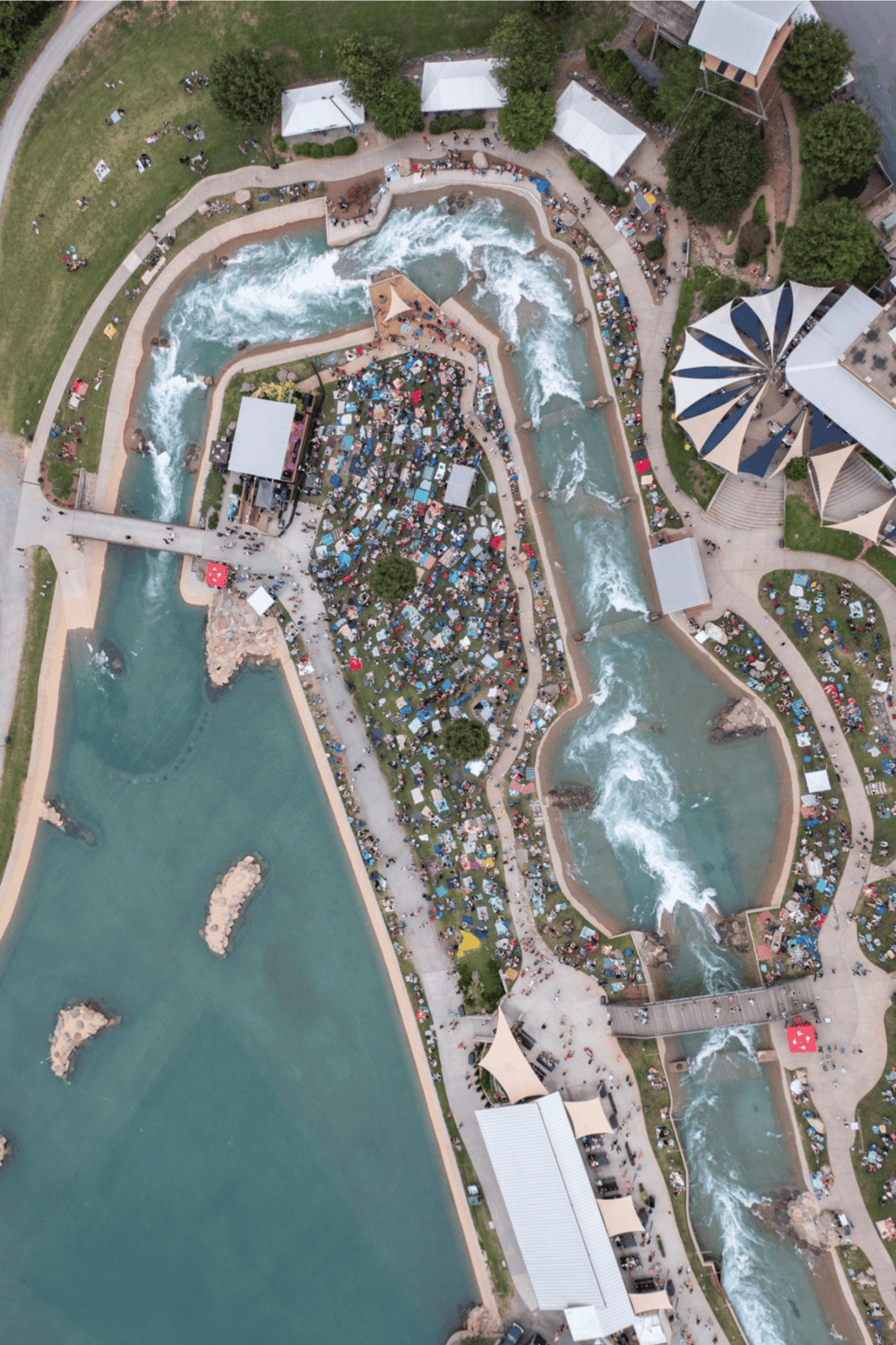 Thrilling white-water river rapids at Quest for Directions adventure park.